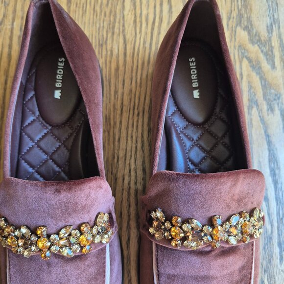 NWOB Birdies Brown Velvet Jeweled Smoking Loafer Size 9.5 - Picture 5 of 16
